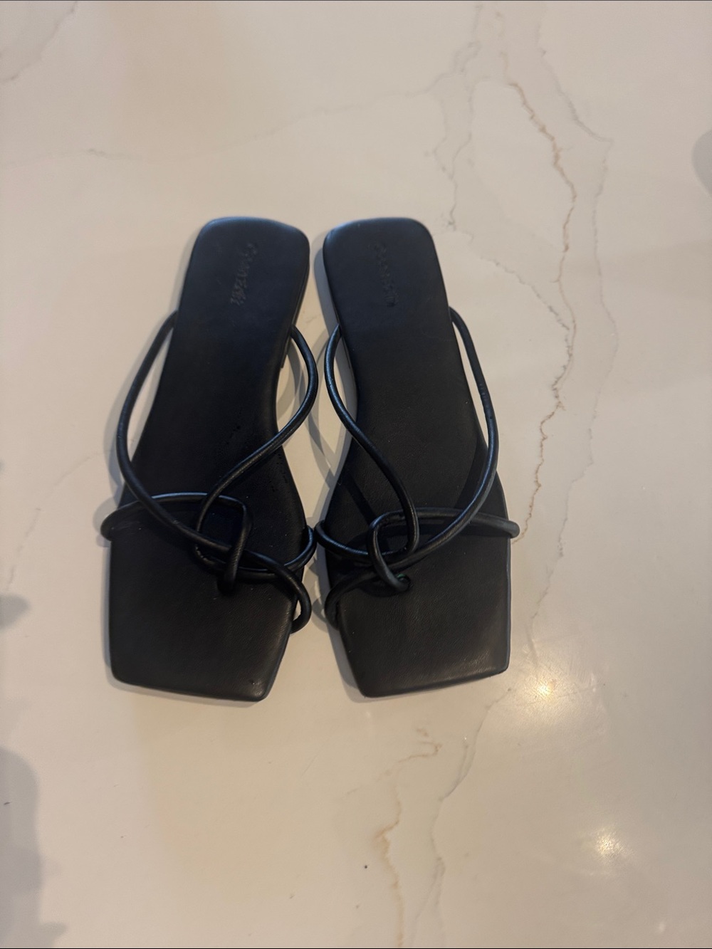 Black Square-Toe Strappy Women's Sandals